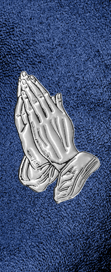 631DLJ-516-SL-SH-BL Silver Praying Hands Shimmer Blue